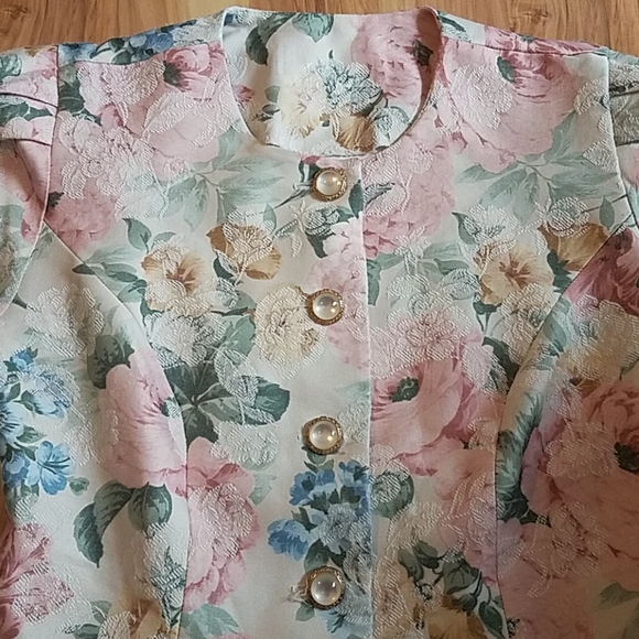 Vintage 80s 90s Floral Scalloped Blazer - Picture 5 of 11